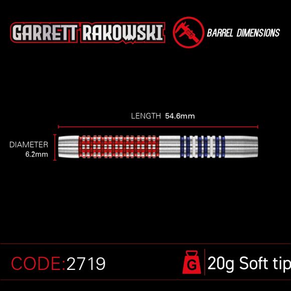 WINMAU GARRETT RAKOWSKI SOFT TIP DARTS - 20GM